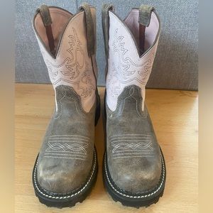 Ariat Pink And Brown Fatbaby Leather Mid Calf Lug Sole Western Boots| Size: 7.5